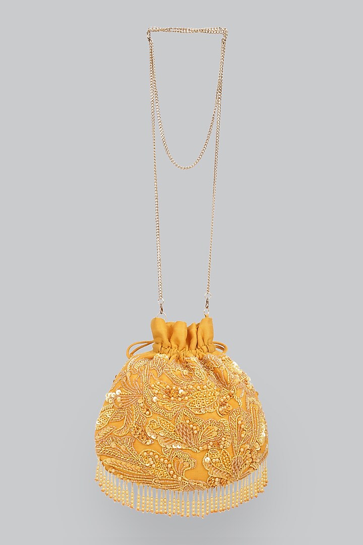 Mustard Yellow Embellished Potli by Ornatte at Pernia's Pop Up Shop