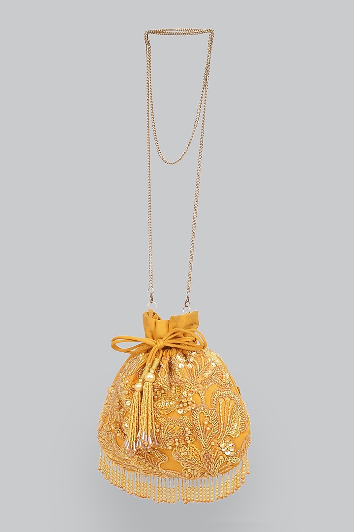 Mustard Yellow Embellished Potli by Ornatte at Pernia's Pop Up Shop