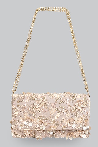 Champagne Pink Embellished Clutch by Ornatte