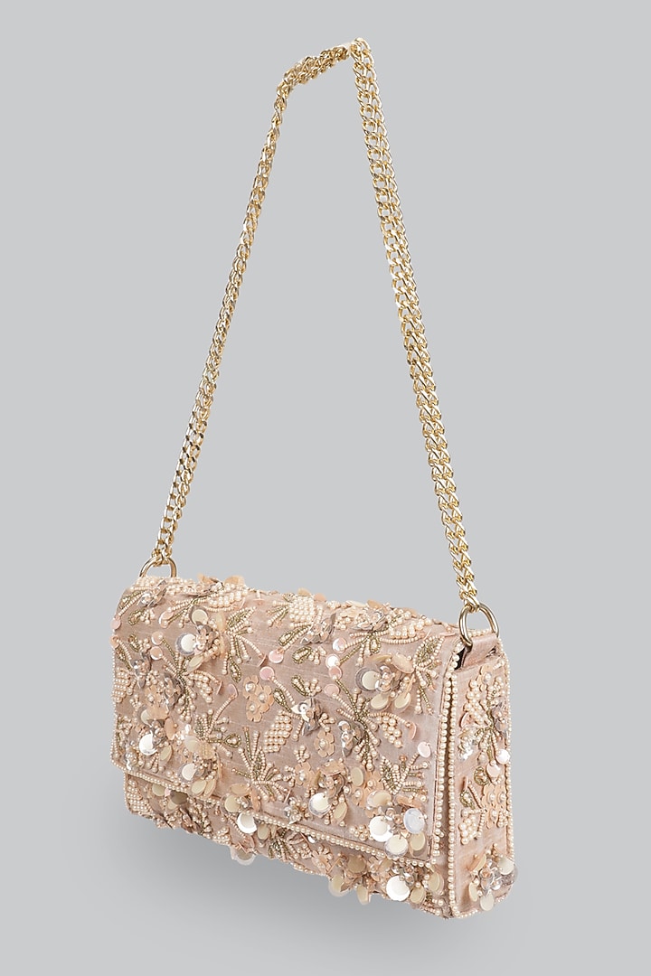 Champagne Pink Embellished Clutch by Ornatte at Pernia's Pop Up Shop