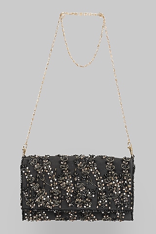 Black Embellished Clutch by Ornatte