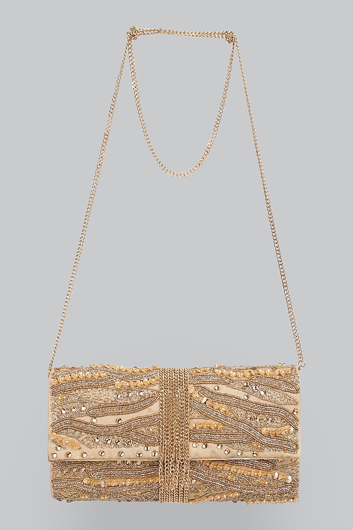 Golden Embellished Clutch by Ornatte