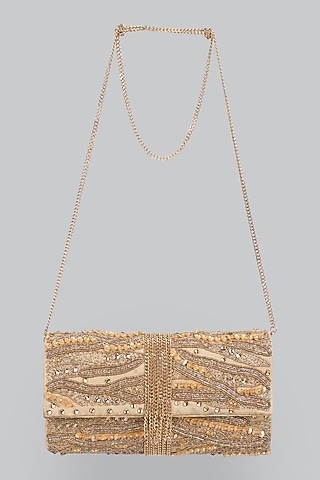 Golden Embellished Clutch by Ornatte