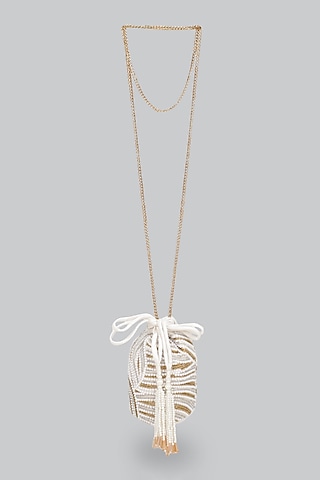 White & Gold Embellished Potli by Ornatte