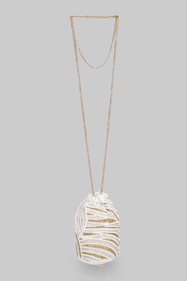 White & Gold Embellished Potli by Ornatte at Pernia's Pop Up Shop
