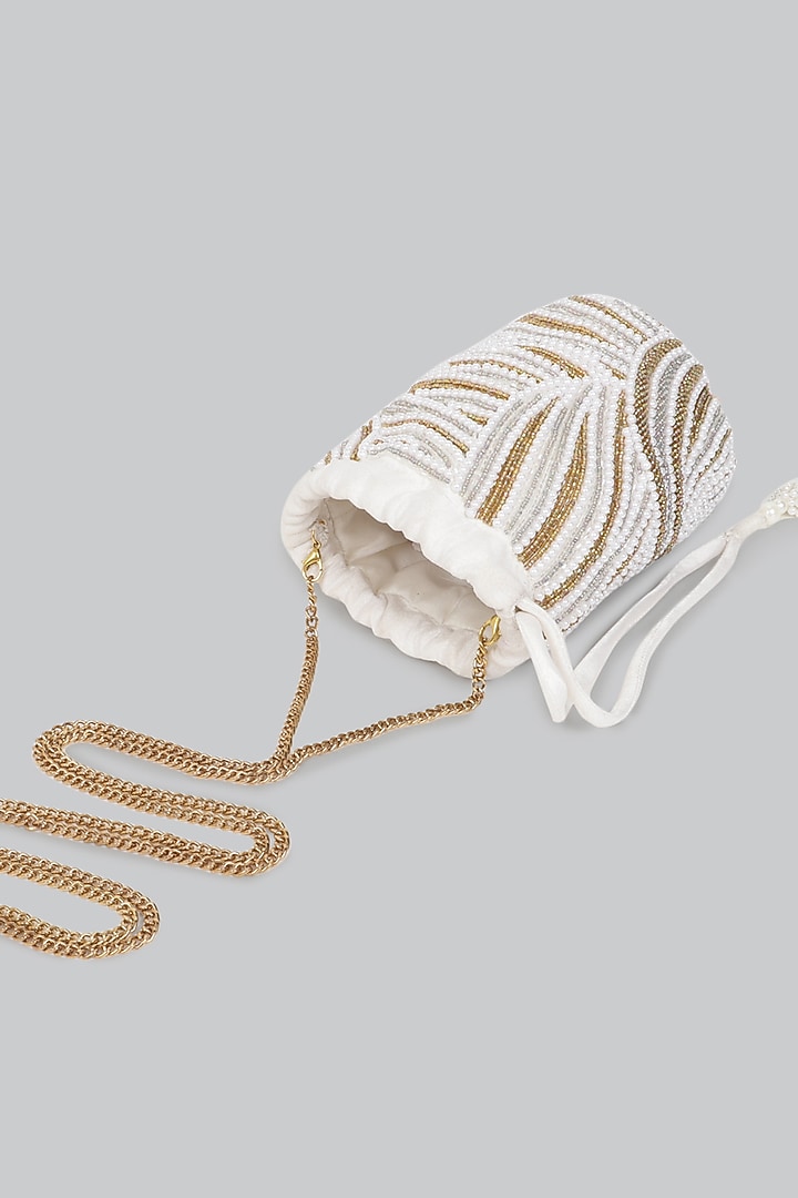 White & Gold Embellished Potli by Ornatte at Pernia's Pop Up Shop