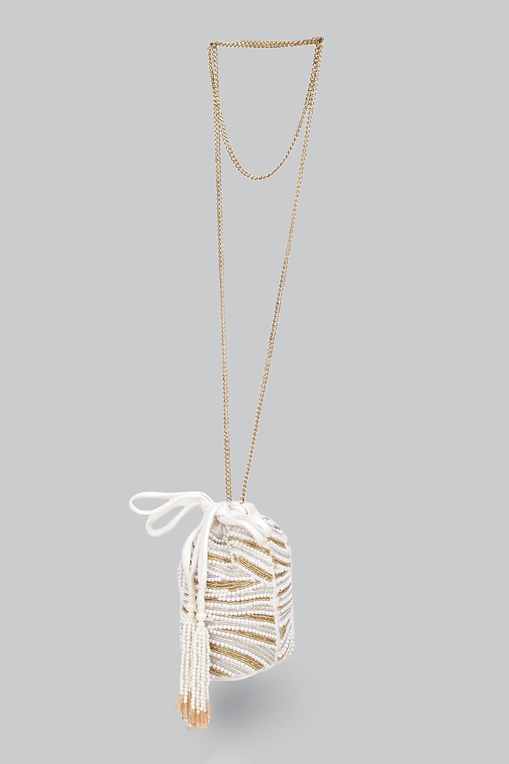 White & Gold Embellished Potli by Ornatte at Pernia's Pop Up Shop