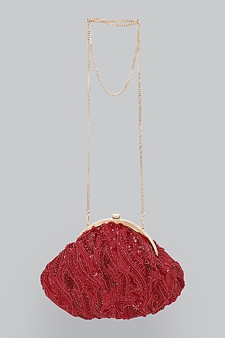 Red Embellished Clutch by Ornatte