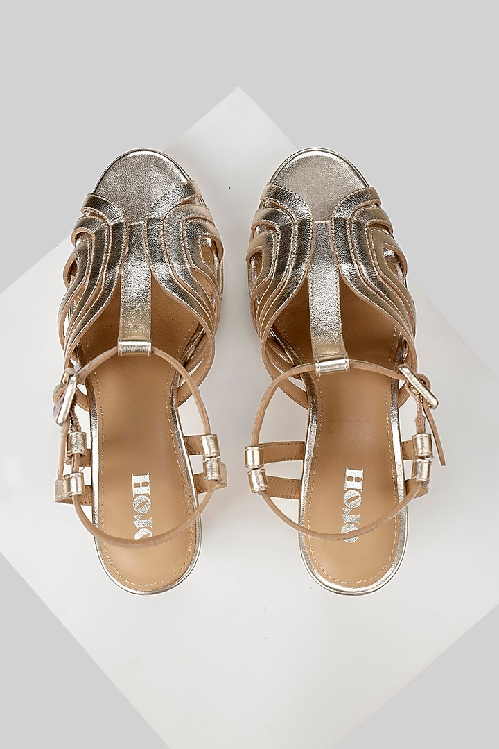 Golden Metallic Leather Platform Heels by Oroh at Pernia's Pop Up Shop