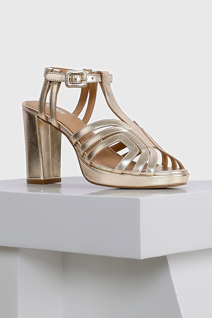 Golden Metallic Leather Platform Heels by Oroh at Pernia's Pop Up Shop