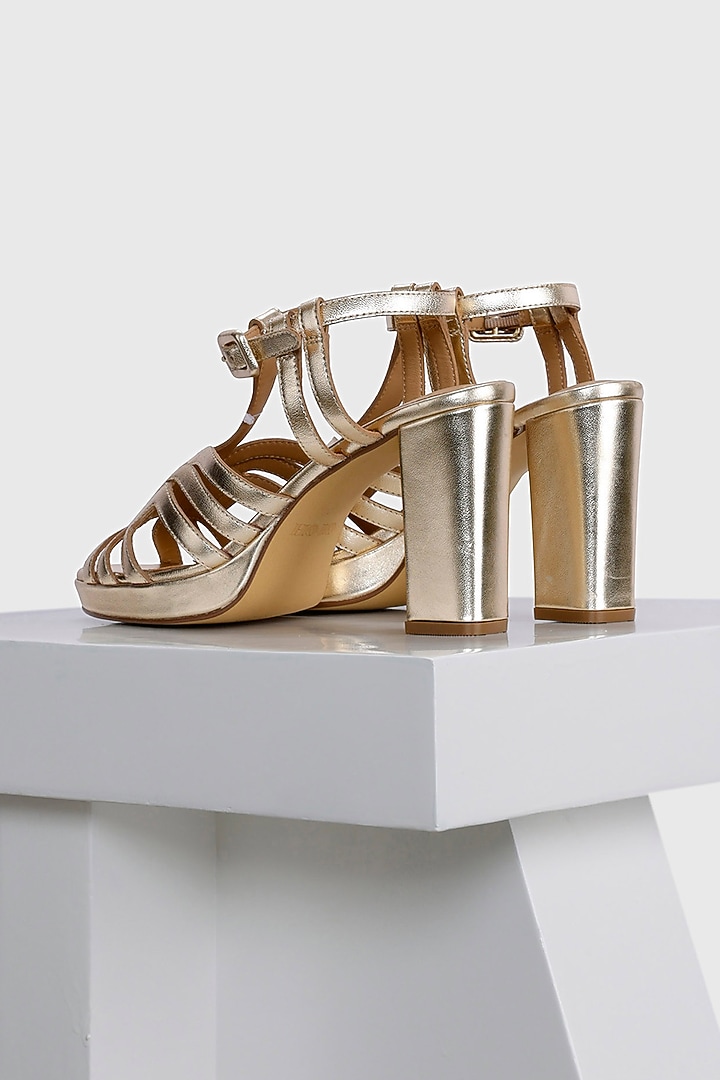 Golden Metallic Leather Platform Heels by Oroh at Pernia's Pop Up Shop