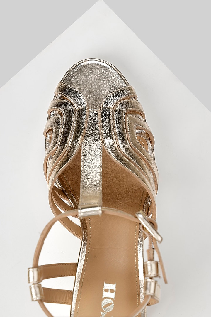 Golden Metallic Leather Platform Heels by Oroh at Pernia's Pop Up Shop