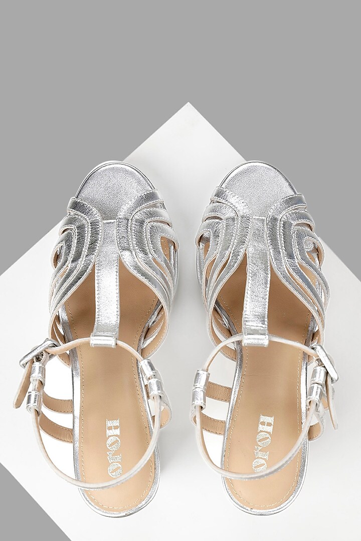 Silver Metallic Leather Platform Heels by Oroh at Pernia's Pop Up Shop