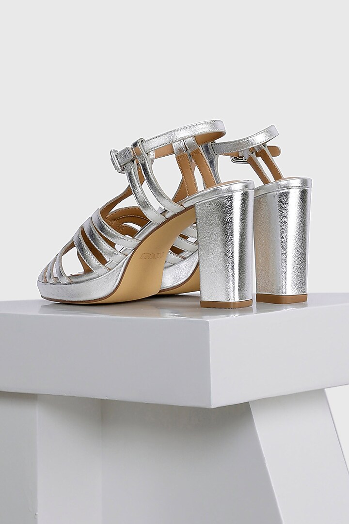 Silver Metallic Leather Platform Heels by Oroh at Pernia's Pop Up Shop