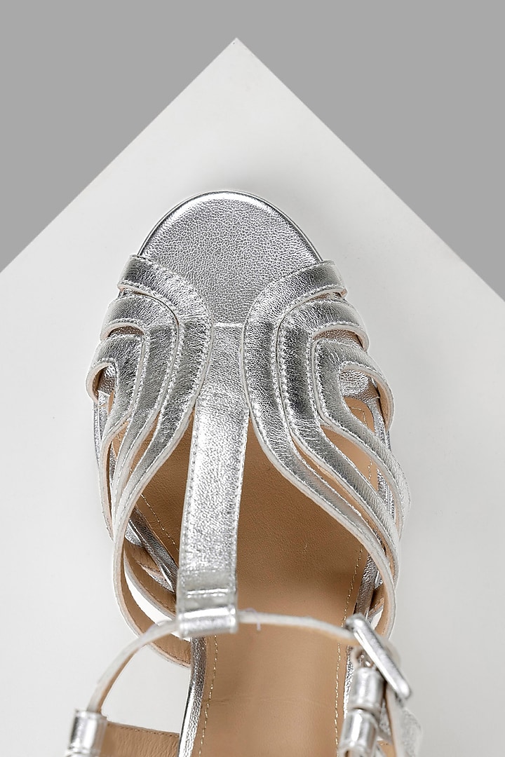Silver Metallic Leather Platform Heels by Oroh at Pernia's Pop Up Shop