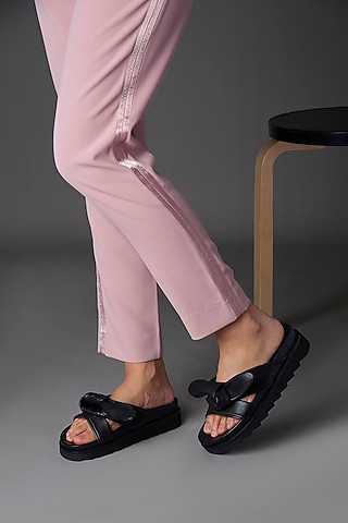 Black Genuine Leather Strappy Flats by Oroh