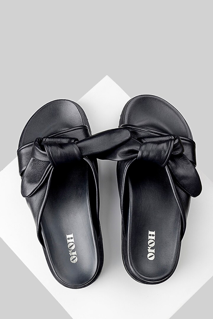 Black Genuine Leather Strappy Flats by Oroh at Pernia's Pop Up Shop