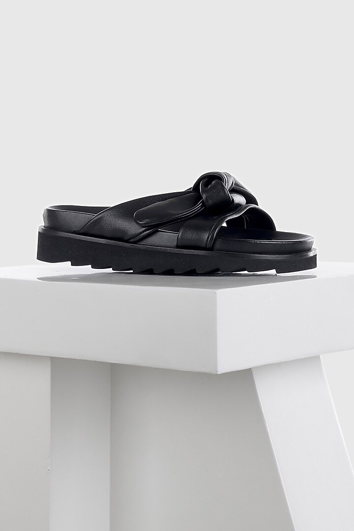Black Genuine Leather Strappy Flats by Oroh at Pernia's Pop Up Shop