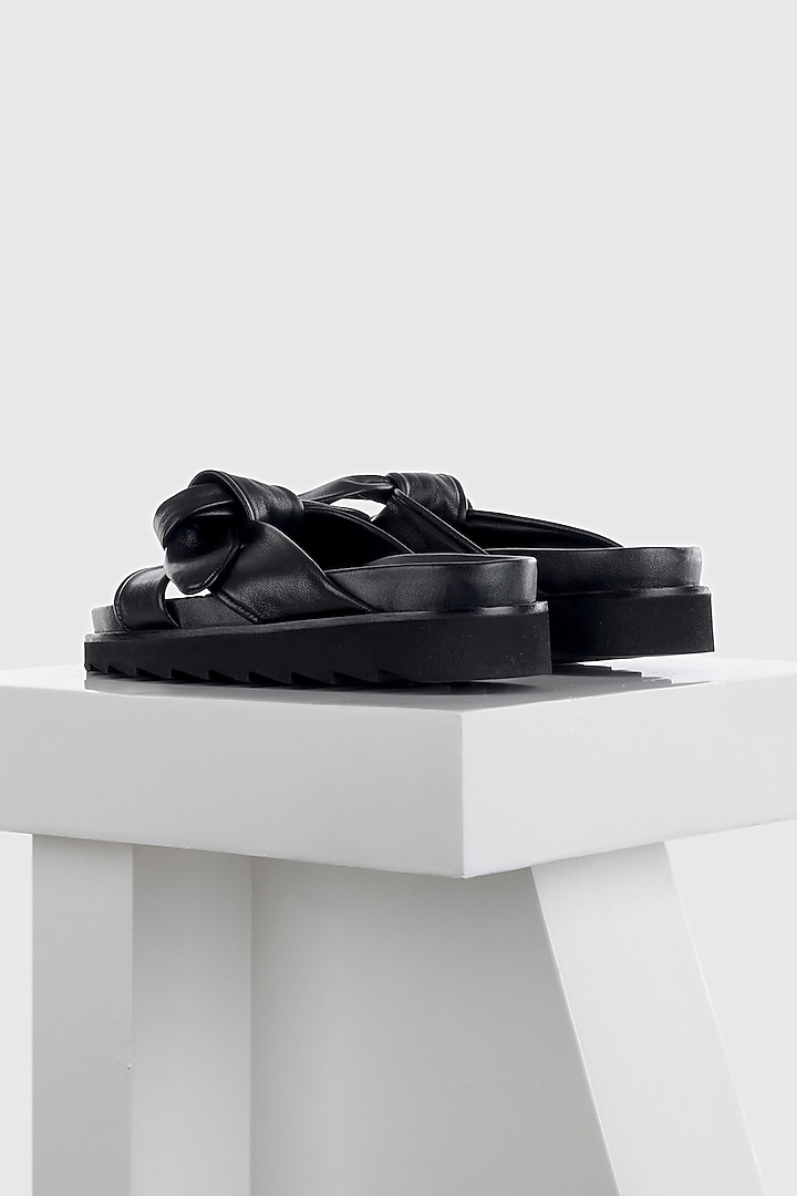 Black Genuine Leather Strappy Flats by Oroh at Pernia's Pop Up Shop