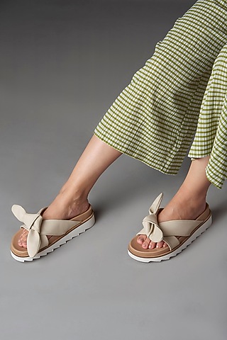 White Genuine Leather Strappy Flats by Oroh
