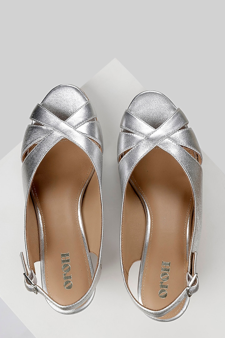 Silver Genuine Leather Wedges by Oroh at Pernia's Pop Up Shop