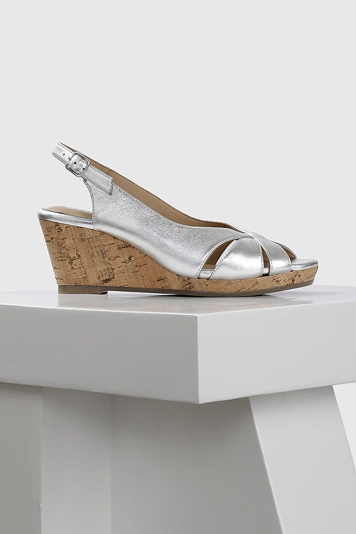 Silver Genuine Leather Wedges by Oroh at Pernia's Pop Up Shop
