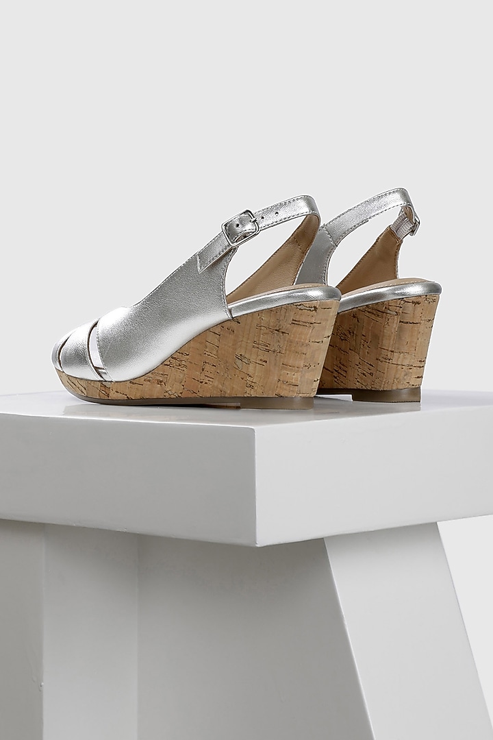 Silver Genuine Leather Wedges by Oroh at Pernia's Pop Up Shop