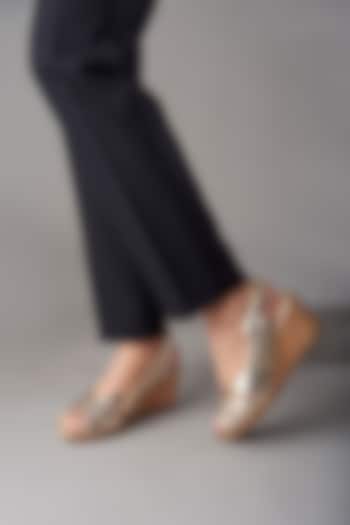 Golden Genuine Leather Wedges by Oroh at Pernia's Pop Up Shop