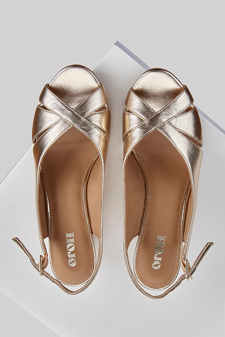 Golden Genuine Leather Wedges by Oroh at Pernia's Pop Up Shop