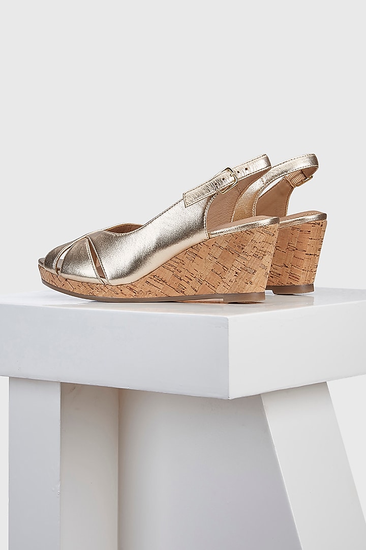 Golden Genuine Leather Wedges by Oroh at Pernia's Pop Up Shop