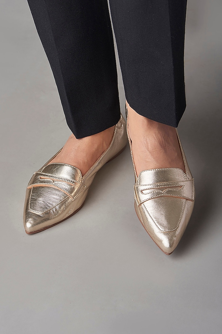 Platino Gold Metallic Foil Leather Flat Shoes by Oroh at Pernia's Pop Up Shop