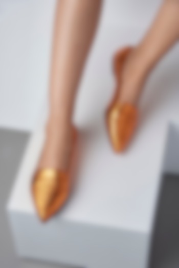 Orange Metallic Foil Leather Flat Shoes by Oroh at Pernia's Pop Up Shop
