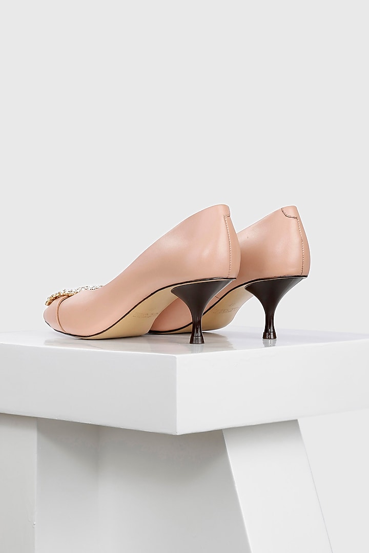 Pink Genuine Leather Embellished Kitten Heels by Oroh at Pernia's Pop Up Shop