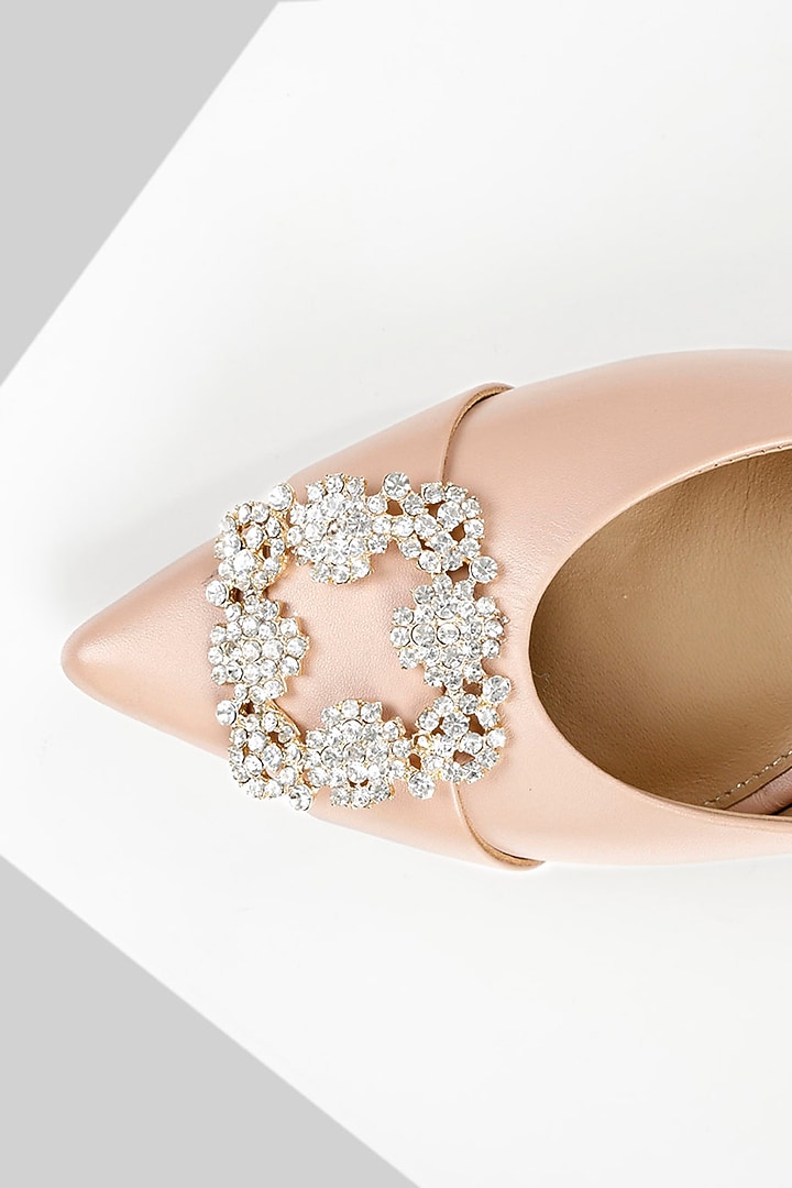 Pink Genuine Leather Embellished Kitten Heels by Oroh at Pernia's Pop Up Shop