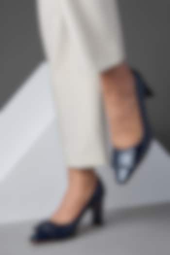 Blue Genuine Leather Square-Toe Pump Heels by Oroh at Pernia's Pop Up Shop