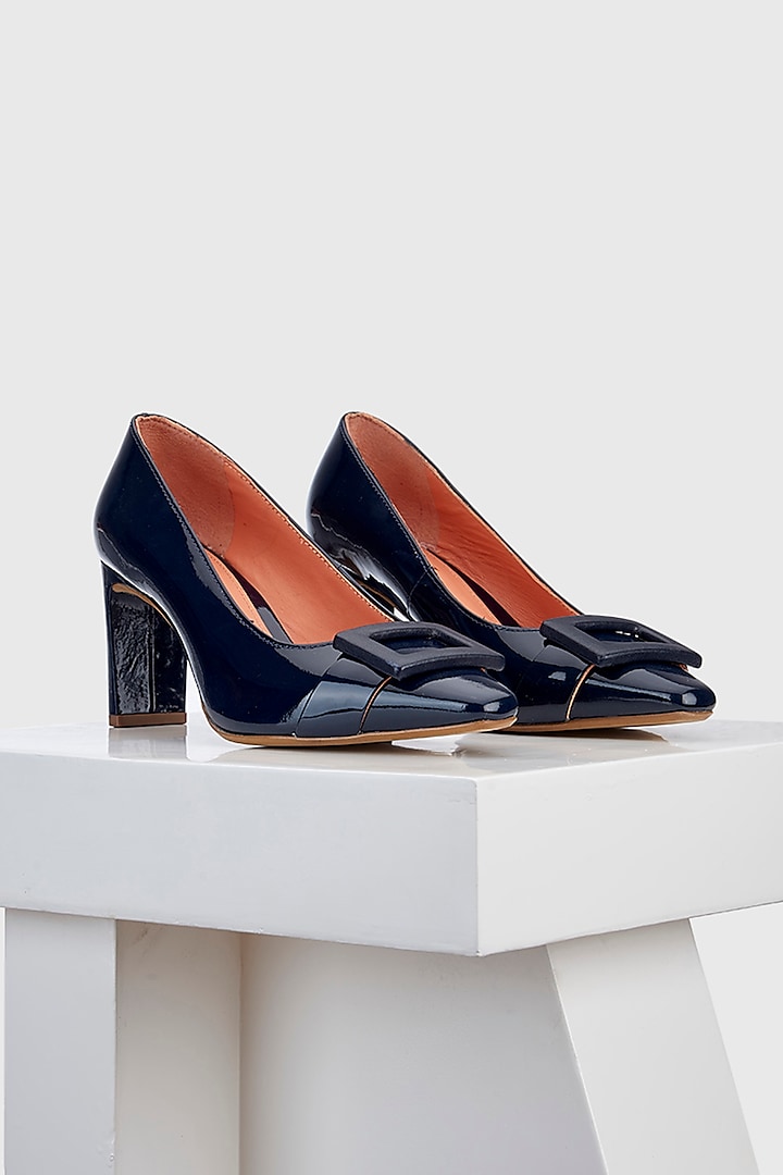 Blue Genuine Leather Square-Toe Pump Heels by Oroh at Pernia's Pop Up Shop
