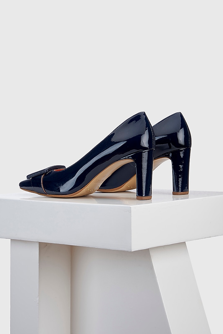 Blue Genuine Leather Square-Toe Pump Heels by Oroh at Pernia's Pop