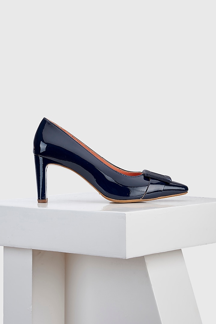 Blue Genuine Leather Square-Toe Pump Heels by Oroh at Pernia's Pop Up Shop