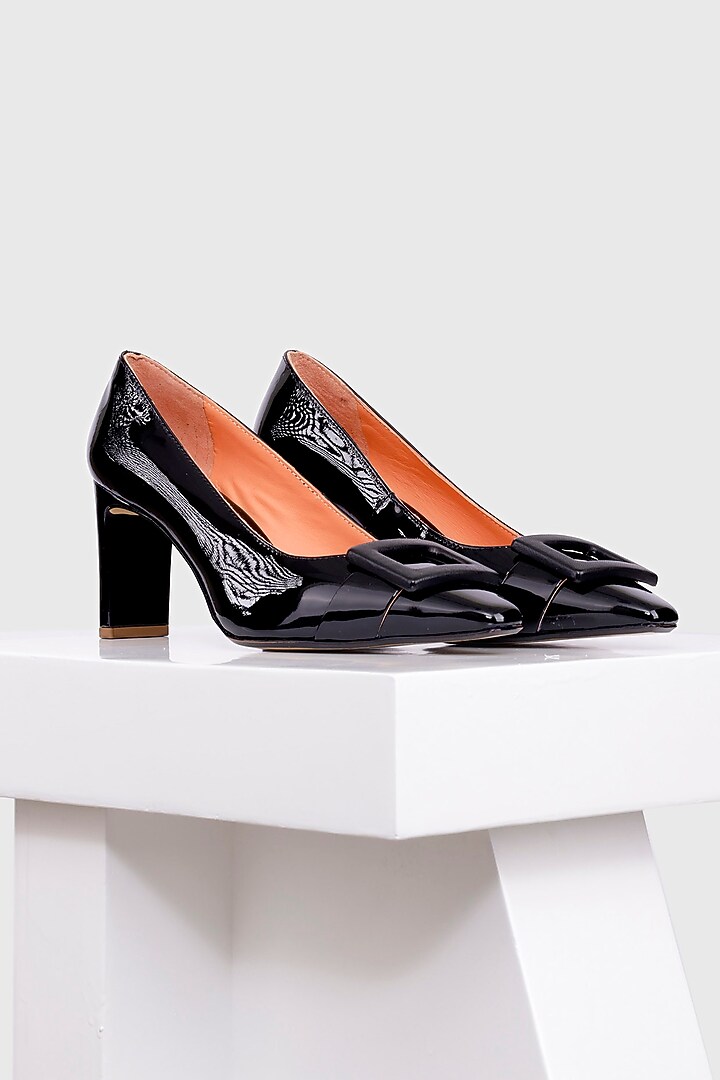 Black Genuine Leather Square-Toe Pump Heels by Oroh at Pernia's Pop Up Shop