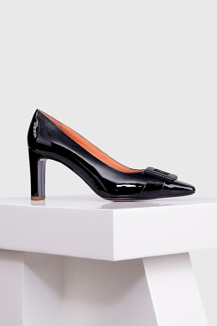 Black Genuine Leather Square-Toe Pump Heels by Oroh at Pernia's Pop Up Shop