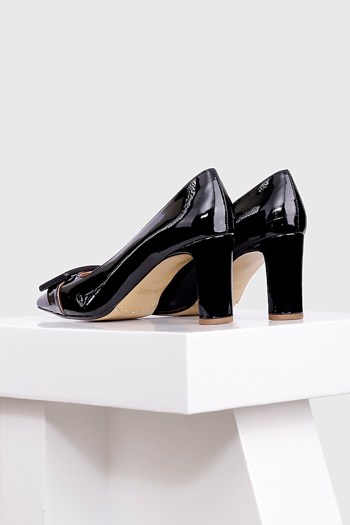 Black Genuine Leather Square-Toe Pump Heels by Oroh at Pernia's Pop Up Shop
