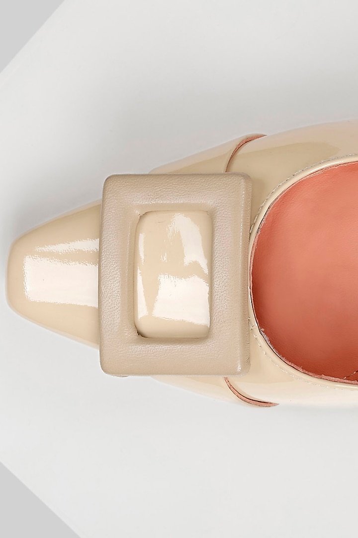 Beige Genuine Leather Square-Toe Pump Heels by Oroh at Pernia's Pop Up Shop
