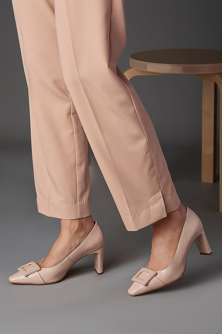 Pink Genuine Leather Square-Toe Pump Heels by Oroh at Pernia's Pop Up Shop