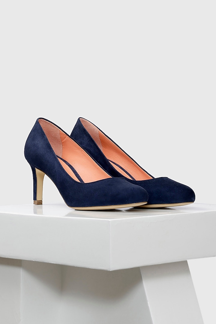 Blue Genuine Leather Round-Toe Pump Heels by Oroh at Pernia's Pop Up Shop