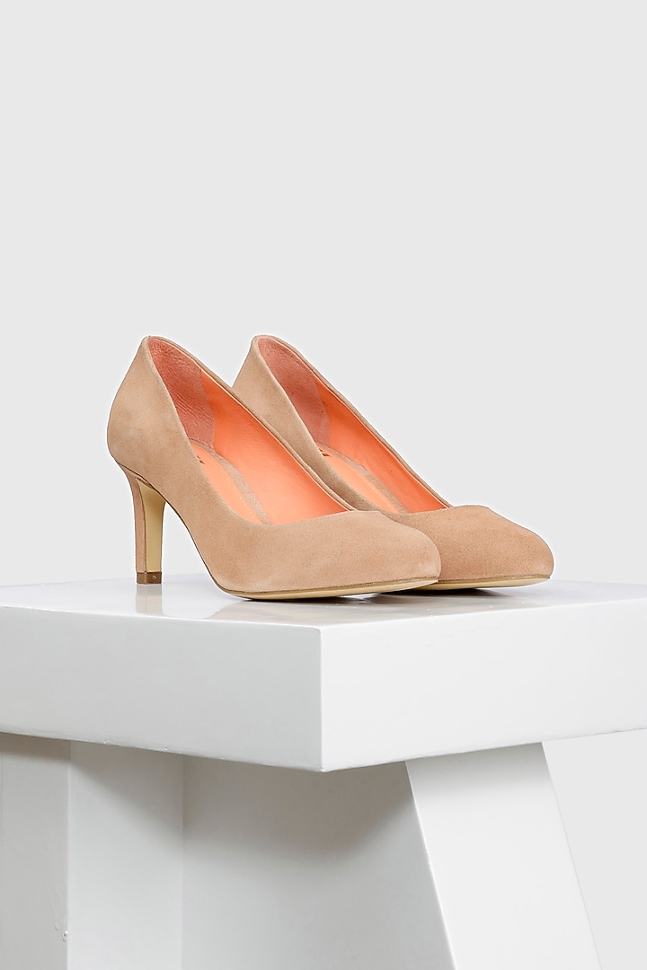 Beige Genuine Leather Round-Toe Pump Heels by Oroh at Pernia's Pop Up Shop