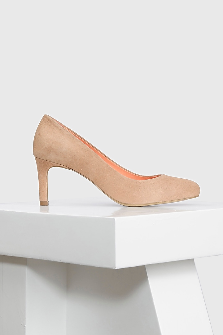 Beige Genuine Leather Round-Toe Pump Heels by Oroh at Pernia's Pop Up Shop