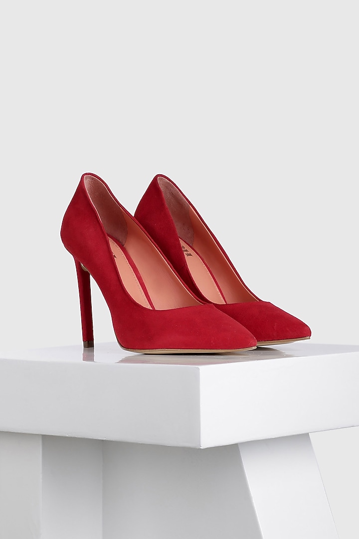 Red Genuine Leather Pointed-Toe Pump Heels by Oroh at Pernia's Pop Up Shop