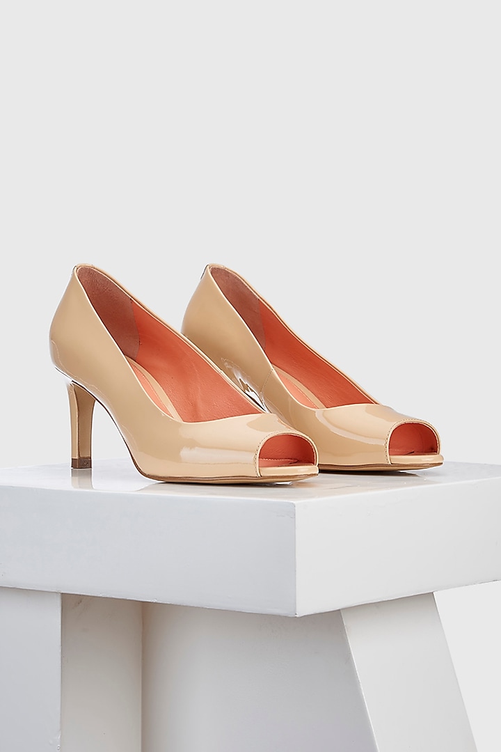 Nude Patent Leather Peep-Toe Pump Heels by Oroh at Pernia's Pop Up Shop