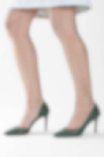 Green Genuine Leather Curved Pump Heels by Oroh at Pernia's Pop Up Shop