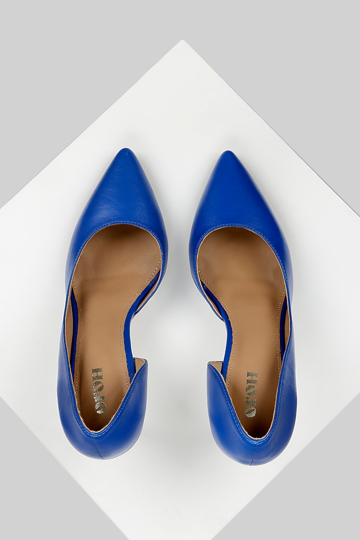 Blue Genuine Leather Curved Pump Heels by Oroh at Pernia's Pop Up Shop